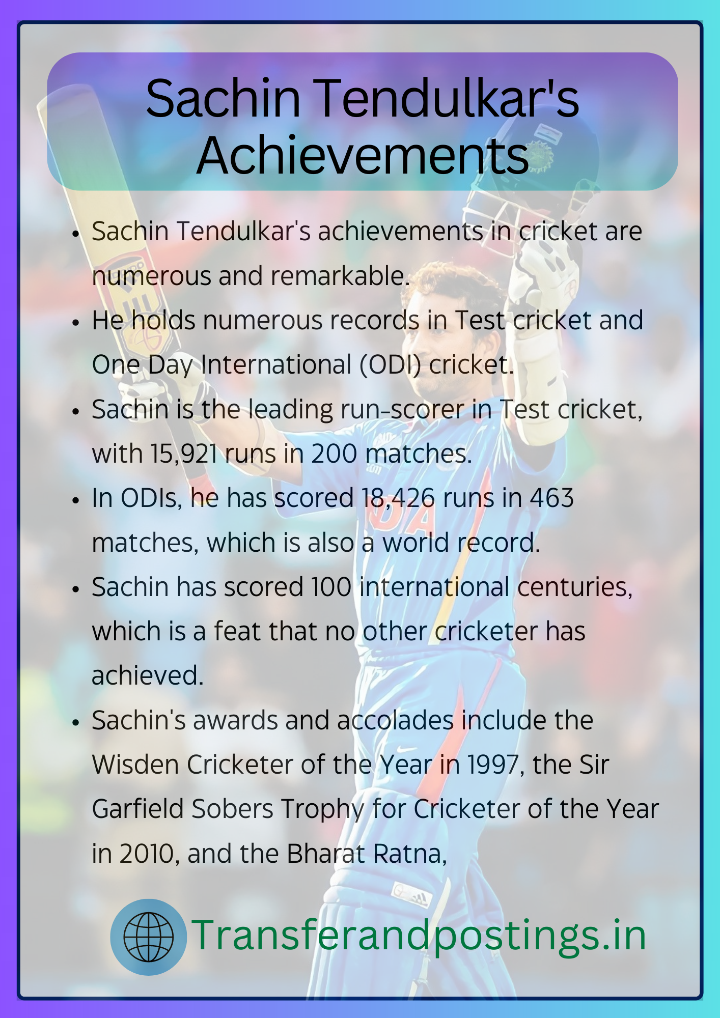 Sachin Tendulkar's Achievements