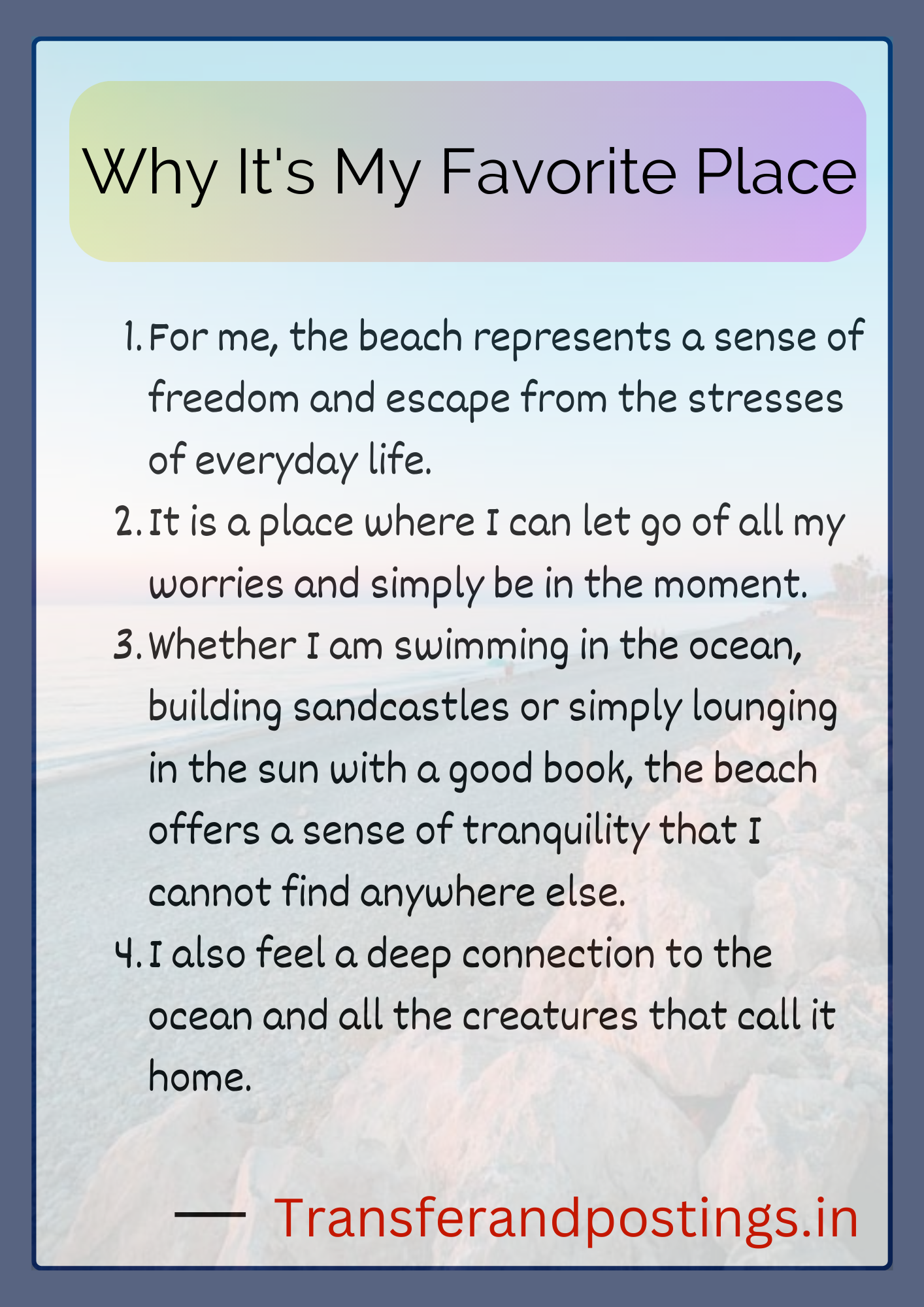 My Favourite Place Essay 150 Words A Reflection On My Favorite Place 